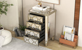 Elegant Mirrored 4-Drawer Chest with Golden Lines Storage Cabinet for Living Room, Hallway, Entryway