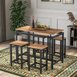 5-Piece Kitchen Counter Height Table Set, Industrial Dining Table with 4 Chairs (Brown)