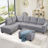 Light Grey Sectional Sofa with Ottoman