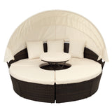 Patio Furniture Round Outdoor Sectional Sofa Set Rattan Daybed Sunbed with Retractable Canopy, Separate Seating and Removable Cushion (Beige)