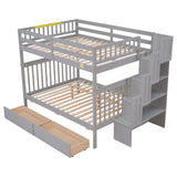 Full Over Full Bunk Bed with 2 Drawers and Staircase