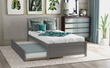Twin size Platform Bed Wood Bed Frame with Trundle, Grey