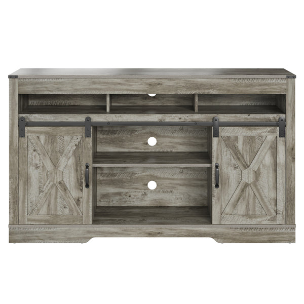 3 Level Adjustable Shelves Barn Door Light Gray Wood Tv Stand