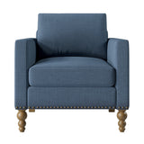 Classic Linen Armchair Accent Chair with Bronze Nailhead Trim Wooden Legs Single Sofa Couch for Living Room, Bedroom, Balcony, Navy Blue