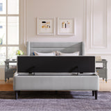 Upholstered Storage Bed Frame with Storage Ottoman Bench, No Box Spring Needed, Queen, Gray