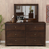 Vintage Aesthetic Solid Wood 6 Drawer Double Dresser in Rich Brown