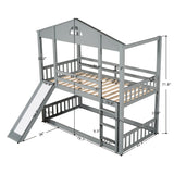 Twin over Twin House Bunk Bed with Convertible Slide and Ladder,Converts into 2 Separate Platform Beds,Gray