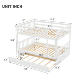 Full Over Full Bunk Bed with Trundle, Convertible to 2 Full Size Platform Bed, Full Size Bunk Bed with Ladder and Safety Rails for Kids, Teens, Adults