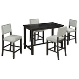 5-Piece Counter Height Dining Set, Classic Elegant Table and 4 Chairs in Espresso and Beige