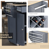 Kitchen Island Cart with Two Storage Cabinets - wine Rack, Two Drawers - Spice Rack