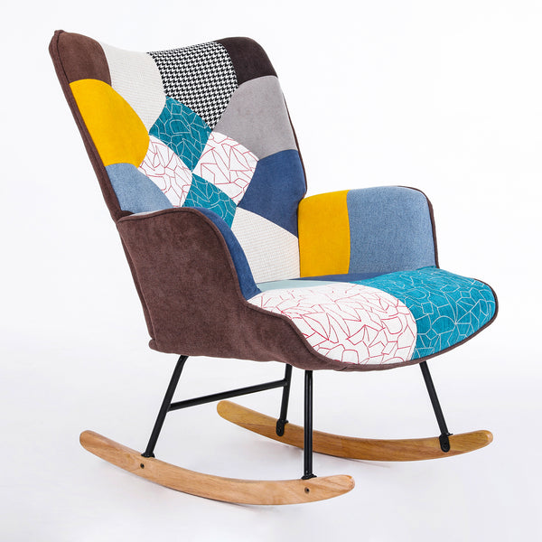 Rocking Chair, Tufted Upholstered Rocking Chair for Nursery, Comfy Wingback Glider Rocker with Safe Solid Wood Base for Living Room Bedroom Balcony