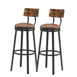 Swivel Bar Stool, High Bar Stool With Backrest, PU Soft Seat Cushion, Industrial, Thickened Iron Frame, Footrest.（Rustic Brown，13.4’’w x 40.5’’h）