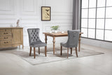 Upholstered Button Tufted Back Gray Velvet Dining Chair with Nailhead Trim and Solid Wood Legs 2 Sets