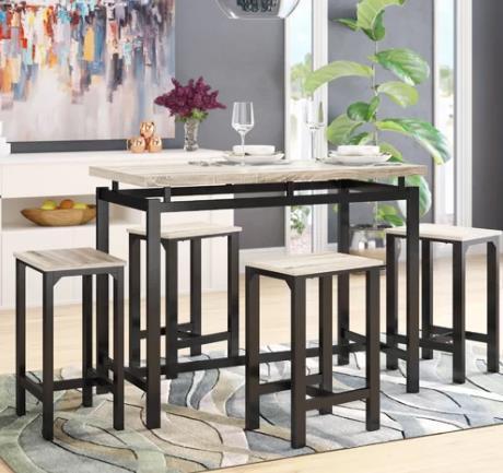 Dining Set, Bar Set, Dining Table with 4 Chairs,5 Piece, with Counter and Pub Height