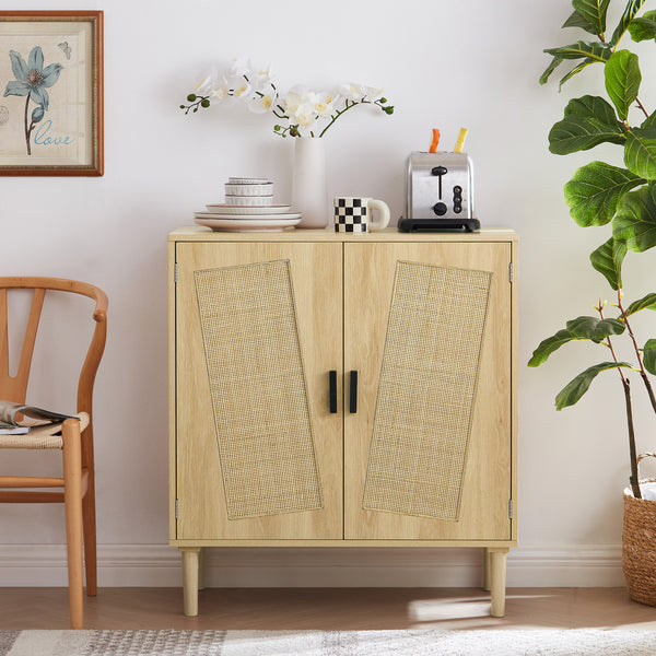 JHX Kitchen storage cabinets with rattan decorative doors, buffets, wine cabinets, dining rooms, hallways, cabinet console tables, （Natural，31.5''LX 15.8''WX 34.6"H）.