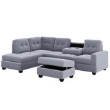 Grey Sectional Sofa with Reversible Chaise with Storage Ottoman