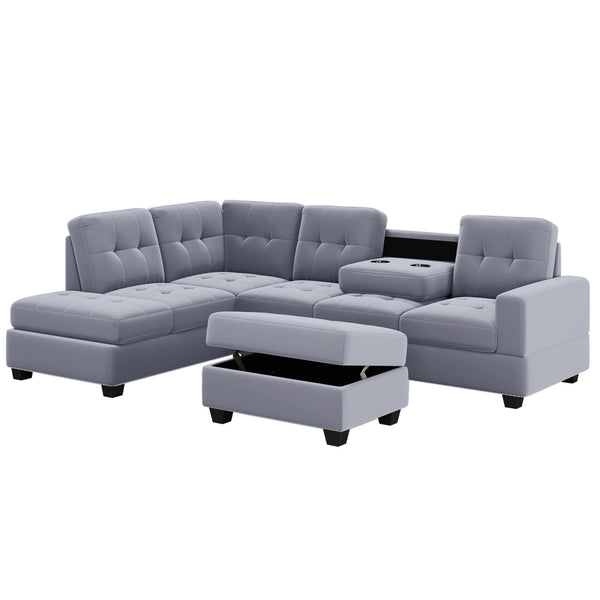 Grey Sectional Sofa with Reversible Chaise with Storage Ottoman