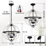 6 - Light Wood Dimmable Globe Chandelier