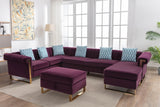 Purple Velvet 7-Seater Sectional Sofa with Reversible Chaise and Storage Ottoman
