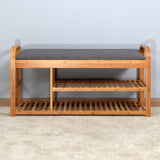 Living Room Bamboo Storage Bench， Entryway 3 Shelves Bench with flip storage compartment 39.37 x 13 x 19.88 inch