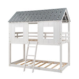 Twin over Twin Size Low Bunk Beds with Roof