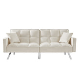 cream white  Velvet Sofa Couch Bed with Armrests and 2 Pillows for Living Room and Bedroom .(White)