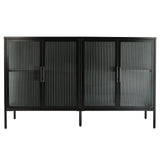 Accent 4 Glass Doors Buffet Storage Cabinet with Adjustable Shelves and Feet Cold-Rolled Steel Tempered Glass Sideboard  for Living Room Kitchen Room Black Color