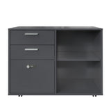 Drawer Wood File Cabinet with coded Lock, Mobile Lateral Filing Cabinet, Printer Stand with Open Storage Shelves for Home Office, Modern Popular fabric grain