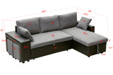 Artemax 92.5“Linen Reversible Sleeper Sectional Sofa with storage and 2 stools Steel Gray