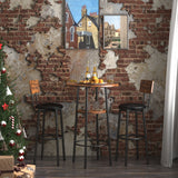 Double Layer Round Bar Table with 2 Bar Stools PU Soft Seat Back Breakfast table - Rustic Brown