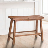 Saddle Seat Wooden Bench with Canted Frame, Oak Brown