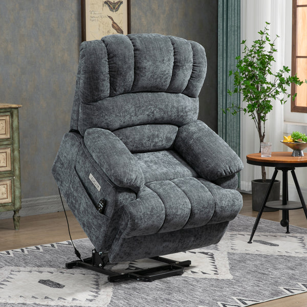 High Back Large Size Blue Power Lift Recliner Chair with 8-Point Vibration Massage and Lumbar Heating