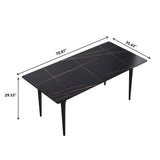 Modern artificial stone black straight edge black metal leg dining table