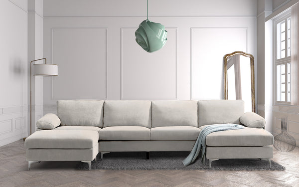 RELAX LOUNGE Convertible Sectional Sofa Light Grey Fabric