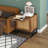 Natural Rattan door nightstand，storage End Table，Accent Bedside Table for Bedroom, Living Room