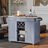 Kitchen Island Cart with Two Storage Cabinets and Four Locking Wheels, Wine Rack, Two Drawers, Spice Rack, Towel Rack