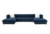 Blue Sectional Sofa w/2 Pillows, Navy Blue Velvet