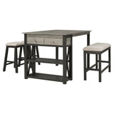 Rustic Wood 4-Piece Counter Height Dining Table Set with Storage Shelves and Drawer