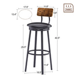 Oval Stool Swivel Bar Stool, Tall Bar Stool With Backrest, Industrial, Thick Iron Frame Footrest, 29.5" High.（Rustic Brown，17.5’’w x 13.4’’d x 40.5’’h）