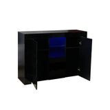 Kitchen Sideboard Cupboard with LED Light, Black High Gloss Dining Room Buffet Storage Cabinet Hallway Living Room TV Stand Unit Display Cabinet with Drawer and 2 Doors
