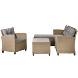 Outdoor, Patio Furniture Sets, 4 Piece Set Wicker Ratten Sectional Sofa with Seat Cushions