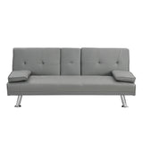 sofa bed with Armrest two holders  WOOD FRAME, STAINLESS LEG, FUTON GREY PVC