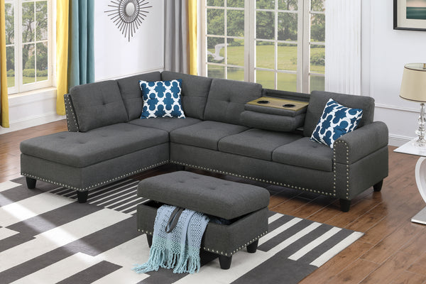 Gray Left Hand Facing Sofa & Chaise with Ottoman