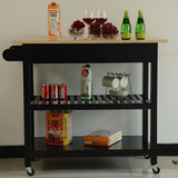 Kitchen Island & Kitchen Cart, Mobile Kitchen Island with Two Lockable Wheels, Rubber Wood Top, Black Color Design Makes It Perspective Impact During Party.