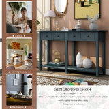TREXM Rustic Brushed Texture Entryway Table Console Table with Drawer and Bottom Shelf for Living Room（Antique Navy）