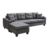 MEGA sectional sofa left with footrest, convertible corner sofa with armrest storage, sectional sofa for living room and apartment, chaise longue left (grey)