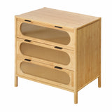 3 Drawer End Table,Bamboo Mid Century Modern Side Tale,Bedside Table Accent End Table Side Table for Bedroom, Living Room, Natural