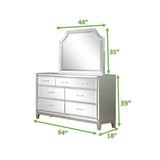 Queen 6 Piece Mirror Front Bedroom set made with Wood in Silver Color