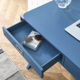 Blue Computer Desk with Storage, Sturdy Table for home office