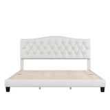 King Upholstered Platform Bed with Saddle Curved Headboard and Diamond Tufted Details